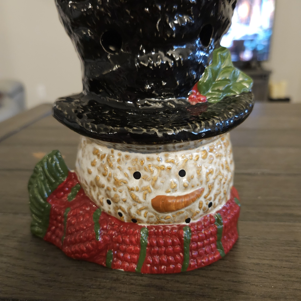 Yankee Candle Snowman with Red Scarf and Black Hat Christmas Candle Holder